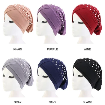 

muslim Suede turban caps twist pearls turban bonnet woman indian hat winter turban femme musulman headband