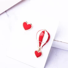 Романтические эмалированные серьги красного цвета с воздушным шаром для женщин, асимметричное персонализированное сердце, свадебный подарок, ювелирные изделия