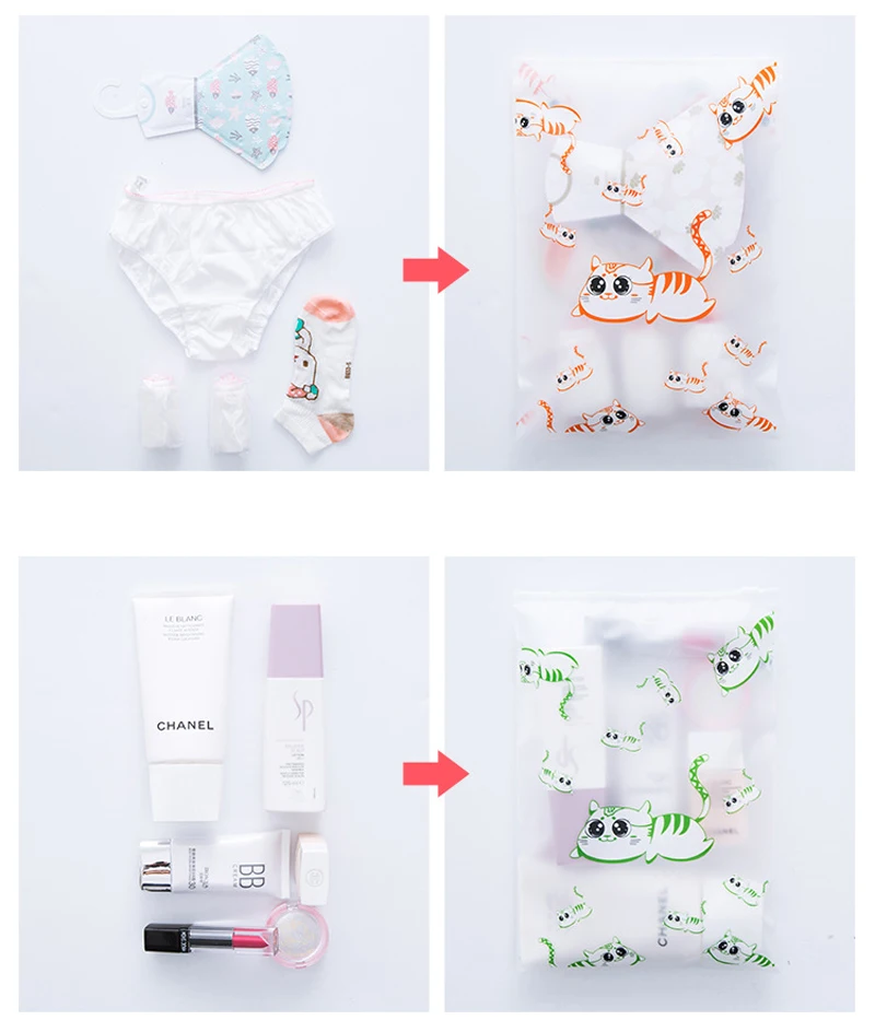 Travel Waterproof Storage Bag Set Cute Cat Clothing Underwear Shoes Wash Makeup Travel Storages Bag