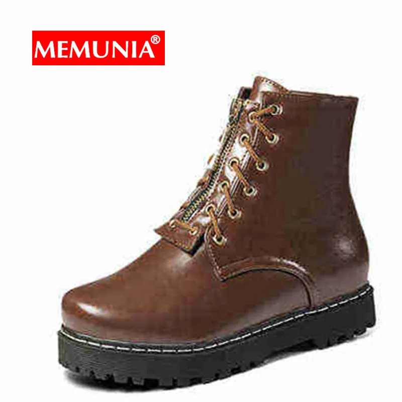 

MEMUNIA Plus size ankle boots for women thick sole lace up vintage platform boots brown spring autumn shoes casual boots women