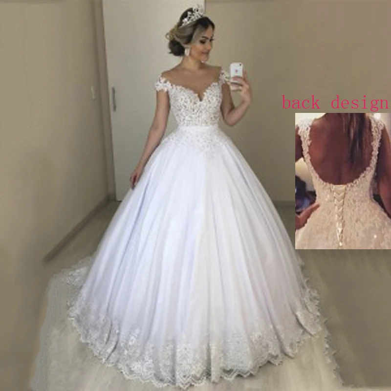 

Miaoduo vestido de festa Princess Ball Gown Off The Shoulder Lace Tulle Beaded Wedding Dress and dress mariage for casamento