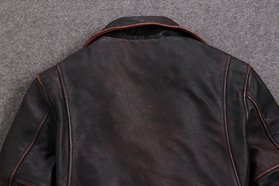 Винтажная коричневая Мужская облегающая Байкерская кожаная куртка размера плюс XXXXXL из натуральной воловьей кожи короткая мотоциклетная кожаная куртка