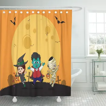 

Happy Halloween Kid Dress Up Party and Jumping Shower Curtain Waterproof Fabric 72 x 78 Inches Set with Hooks