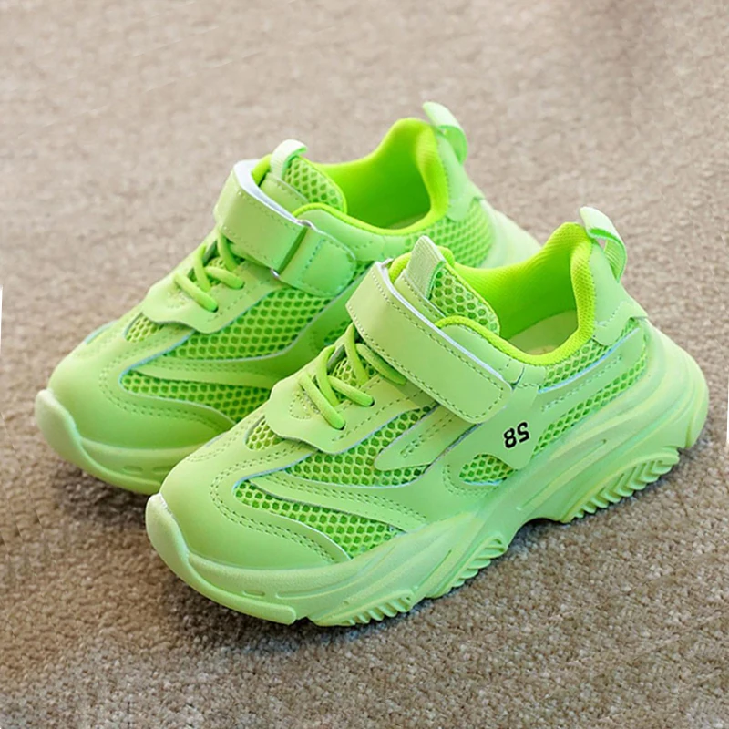 Children Kids Mesh Breathable Fluorescent Green Orange Sneakers For Boys Girls Hip Hop Dance Sports Running Shoes New | Детская одежда