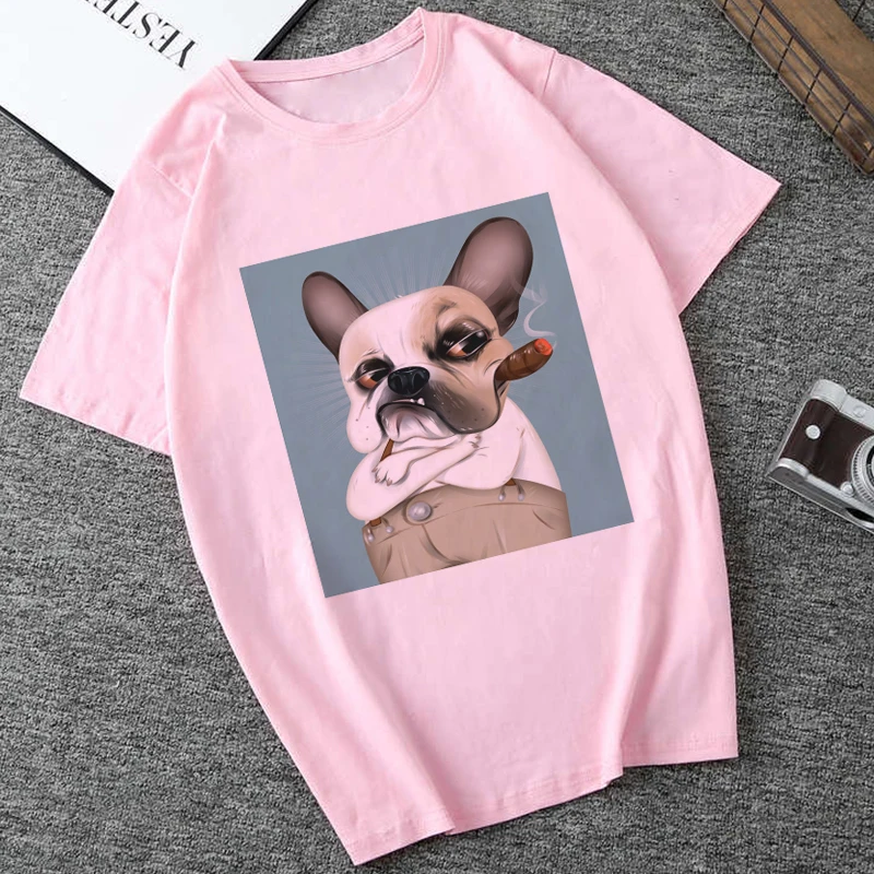 Kawaii Французский бульдог печать белая футболка Женская Повседневная забавная секция Harajuku рубашка Мода Винтаж розовый топы Женская одежда s