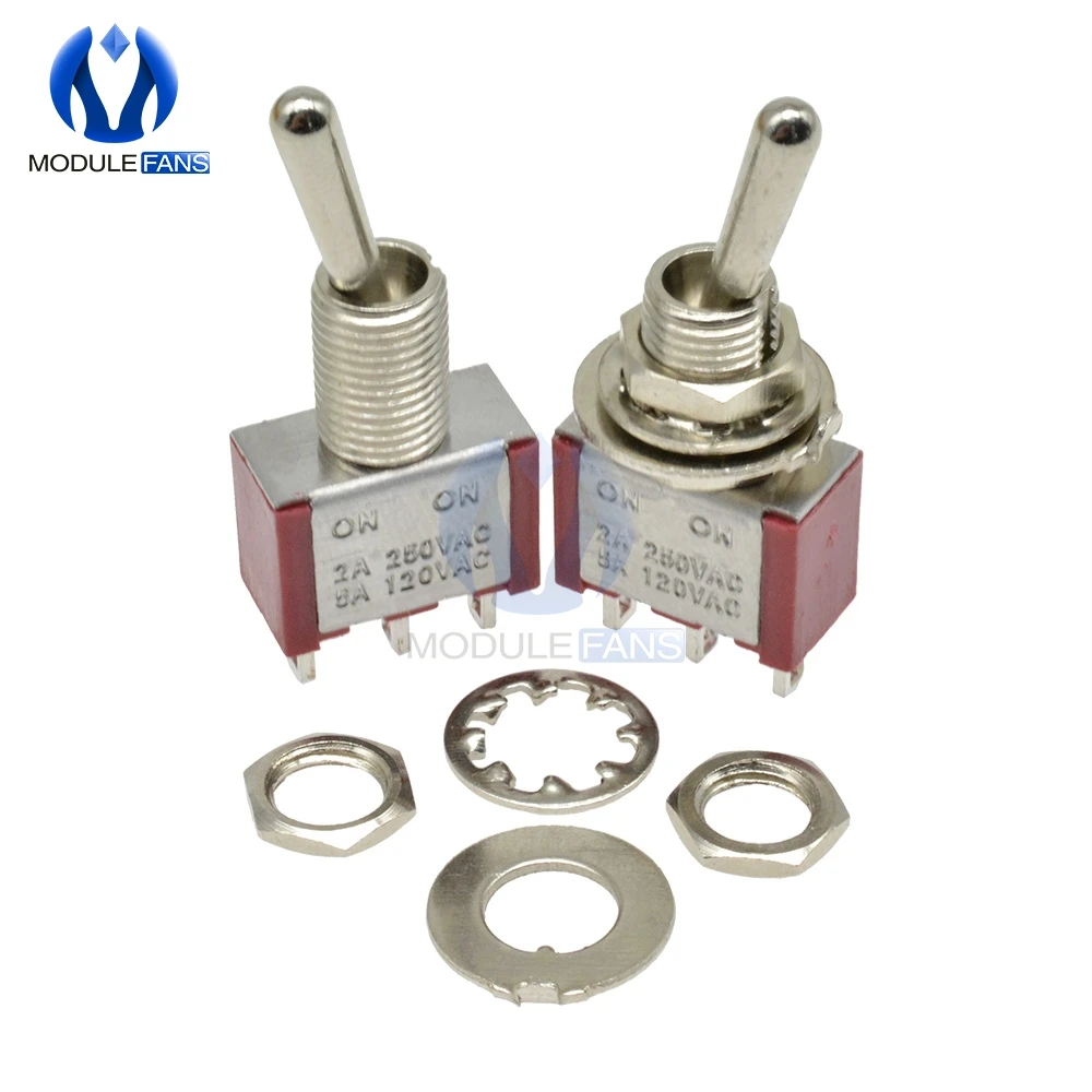 10pcs Toggle Switch Single Pole Double Throw Spdt Onon 120v Ac 6a 1/4