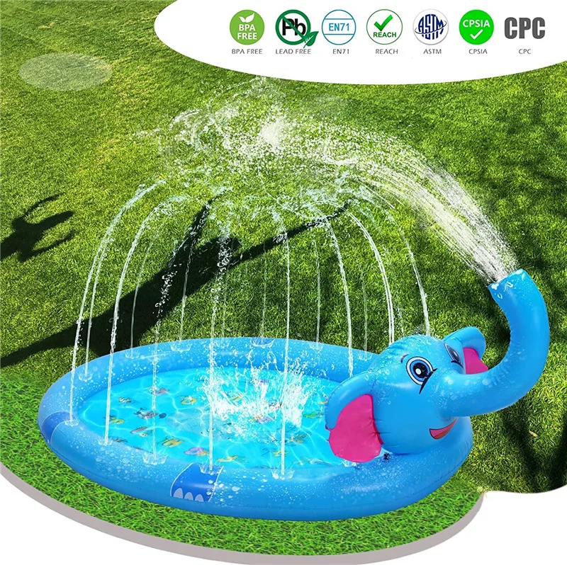 Inflatable Blue Elephant Sprinkler Pool Water Fountain Outdoor Giraffe Play Water Spray Toy Grass Garden Floor Mat