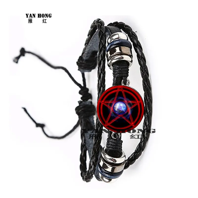 

YANHONGOrnaments Wumangxing Leather Bracelet men and women wear popular accessories, leather 20mm glass round Bracelet