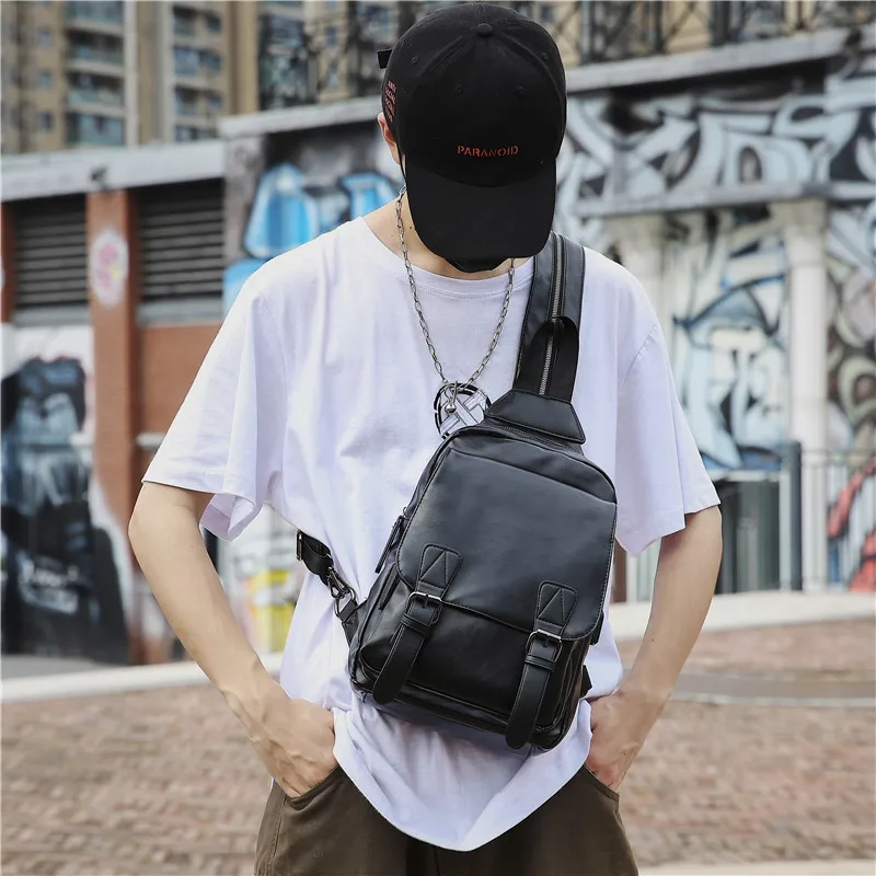 

Shoulder Bag MEN'S Messenger Bag Fashion Cool Chest Pack Shoulder Backpack Women's Dress-Style Casual Korean-style PU Leather Ch