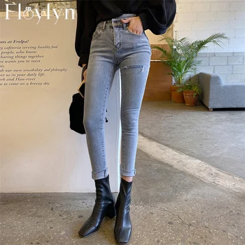 

Floylyn Streetwear High Waist Buttons Women Jeans Skinny Ripped Holes Pencil Jeans for Women Stretch Denim Pants femme 2020
