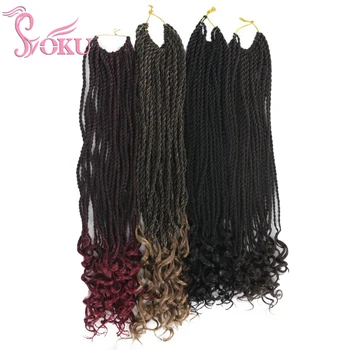 

SOKU 30 Roots Ombre Braiding Senegalese Twist Hair with Curly Ends Crochet Twist Braids 18 Inch Long Synthetic Hair Extrension