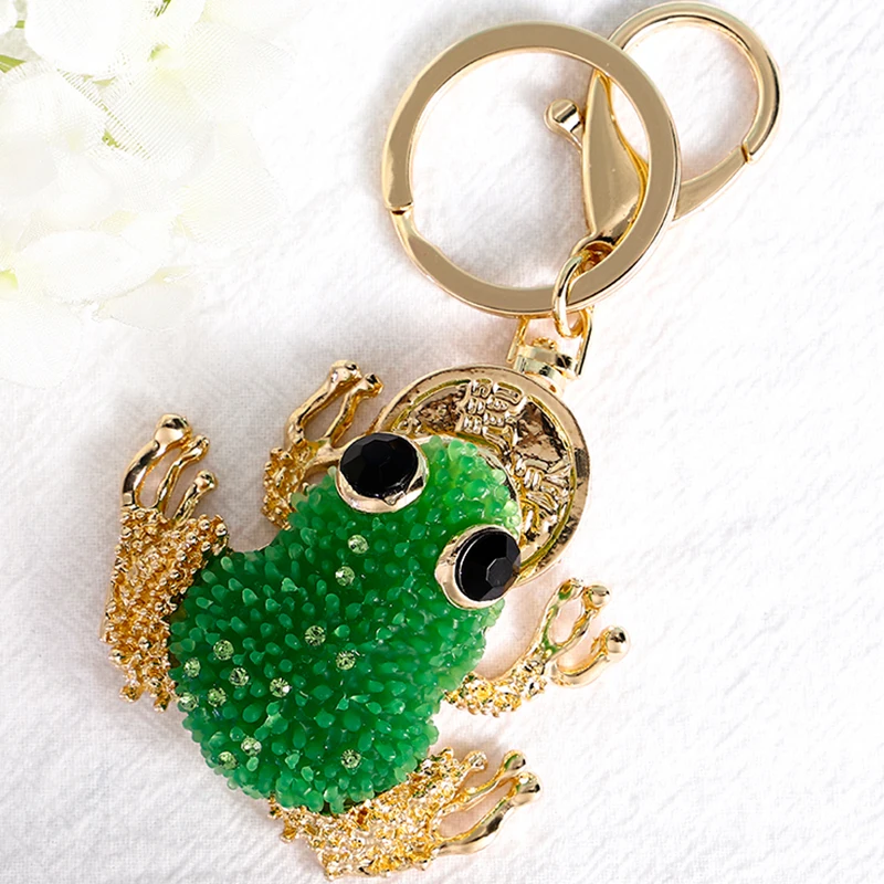 Creative Resin Frog Key Chains Rhinestone Crystal Animal Keyring