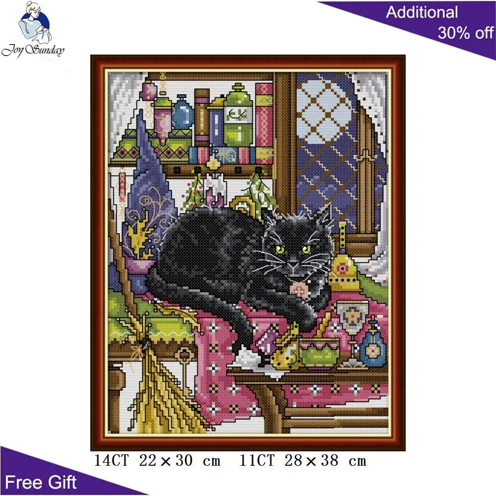 Набор для вышивки черная кошка Joy Sunday DA240 14CT 11CT | Дом и сад