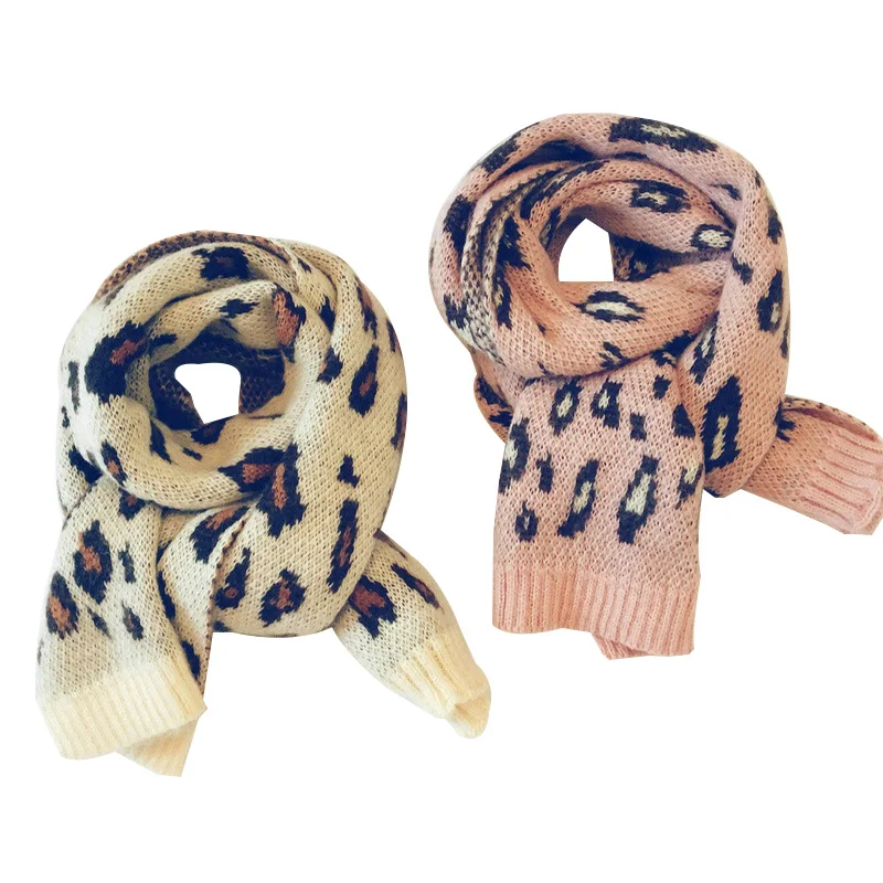 

2019 New Colored Leopard Baby Scarf For Girls Boys Children's Scarves Winter Warm Knitting Wool Long Toddler Scarf