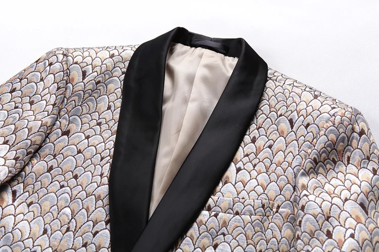 Золотой горох петух шаблон костюм куртка для мужчин Slim Fit золото с воротником Blalck Банкетный блейзер для мужчин Высокое качество Блейзер Masculina 5xl