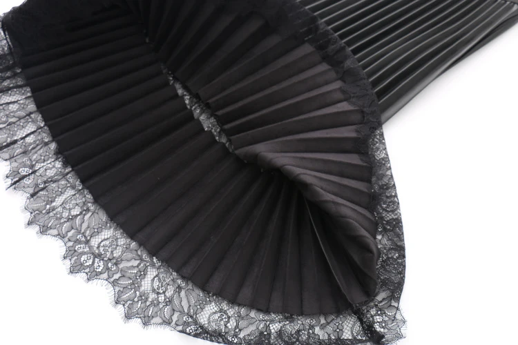 QZ116 женская черная плиссированная кружевная Комбинированная юбка модные женские юбки из искусственной кожи Saias