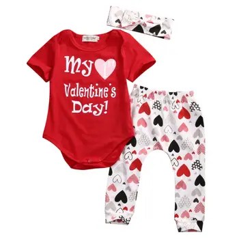 

Newborn Infant Baby Boys Girls My Frist Valentine Day Clothes Letter Romper +heart Pants Outfits Roupa Infantil Menino