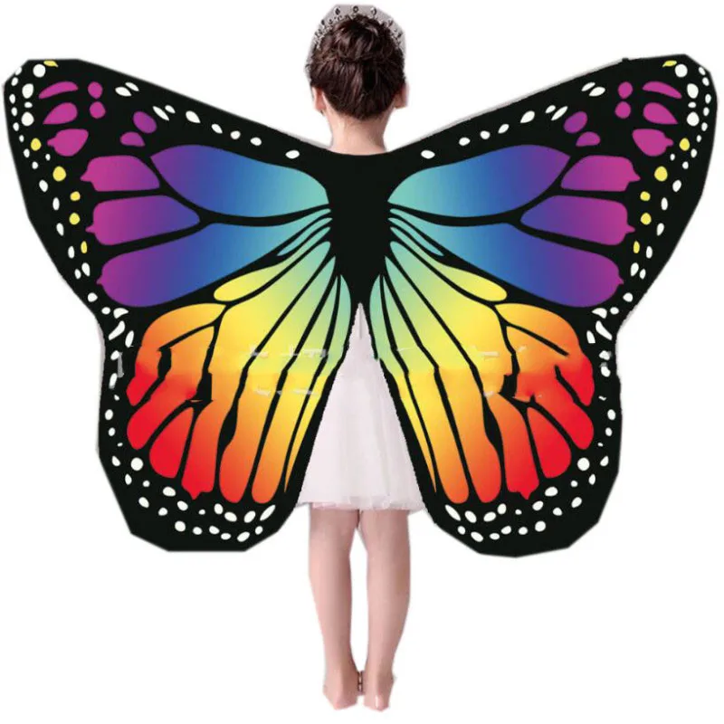 

Butterfly Wings Shawl Fairy Nymph Pixie Costume Accessory Girls Soft Fabric Monarch Cape Rainbow Dress Up Clothes Colorful Prop