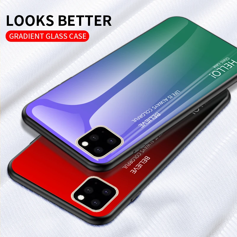 

For iPhone XI Max XR2 2019 Case Gradient Tempered Glass Soft Silicone Hard Cover Case For iPhone Xr X Xs Max Xi 11 2019 Fundas