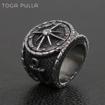 

Vintage Men's Ancient Silver Compass Ring Heavy Stainless Steel Gothic Anchor Ring Man Punk Biker Jewelry Wholesale Size 7-15