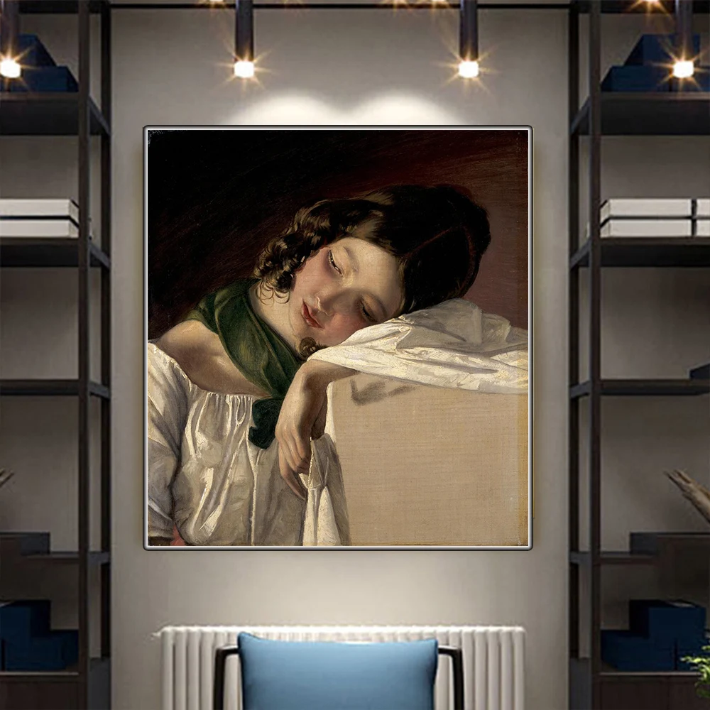 

Citon Friedrich von Amerling《Jeune fille assoupie》Canvas Oil Painting Artwork Poster Picture Modern Wall Decor Home Decoration