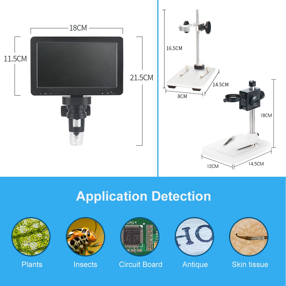 TKDMR 12MP 1200X USB Digital Microscope for Electronic 7 Inch Display 8 LED Magnifier Wire Control for PCB Motherboard Repairing