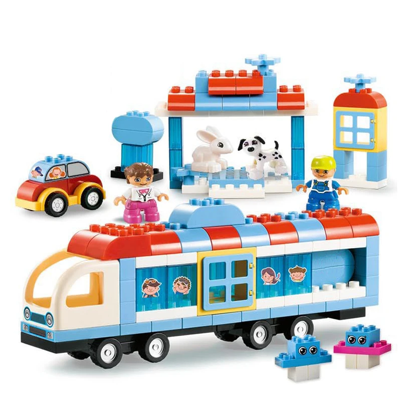 For LEGOing Duplo Large Particle Set Student School Bus Blocks House Car Educational Toy For Children Compatible LEGOing Duplo For LEGOing Duplo Large Particle Set Student School Bus Blocks House Car Educational Toy For Children Compatible LEGOing Duplo