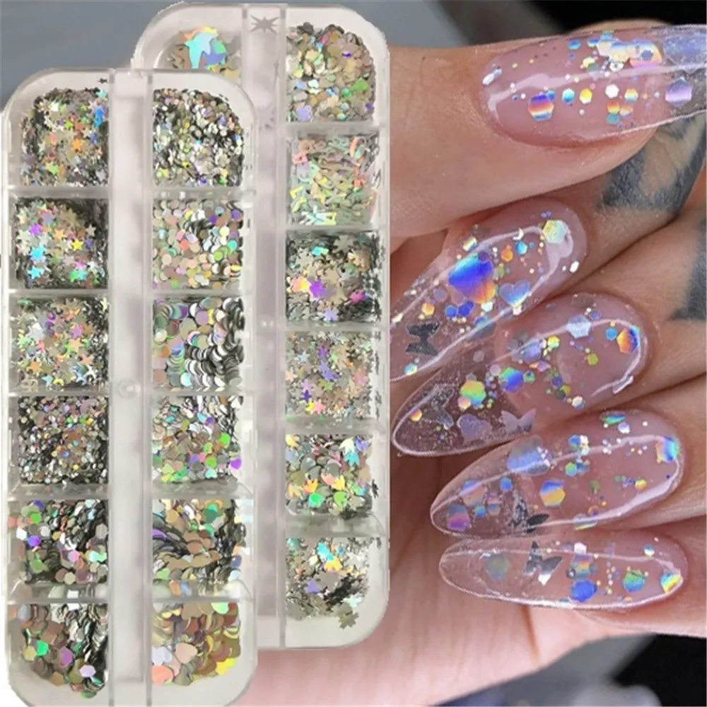 3D Laser Holo Irregular Chameleon Snowflakes Paillette Starry Glass Sequins Nail Art Glitter Powder Decor Manicure Tip | Красота и