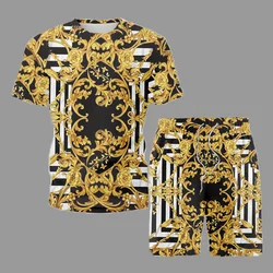 Estilo retro camiseta + shorts 2 peça 2021 verão clássico casual conjuntos de impressão digital roupas de manga curta homem praia