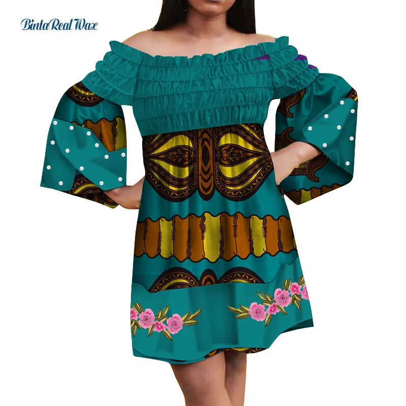 Dashiki African Print Dresses for Women Bazin Riche Ankara Print Pearl Applique Dresses Traditional African Clothing WY5039