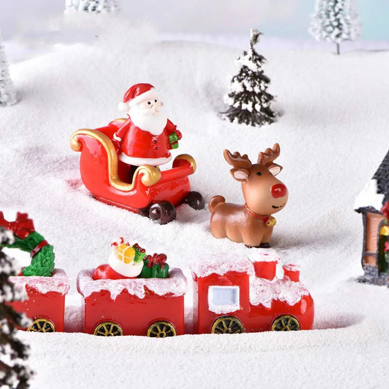 

1pc new Creative Christmas Elk Snowman sled deer cart Miniature Statue DIY Resin Crafts Figure Toy Christmas Ornaments gift