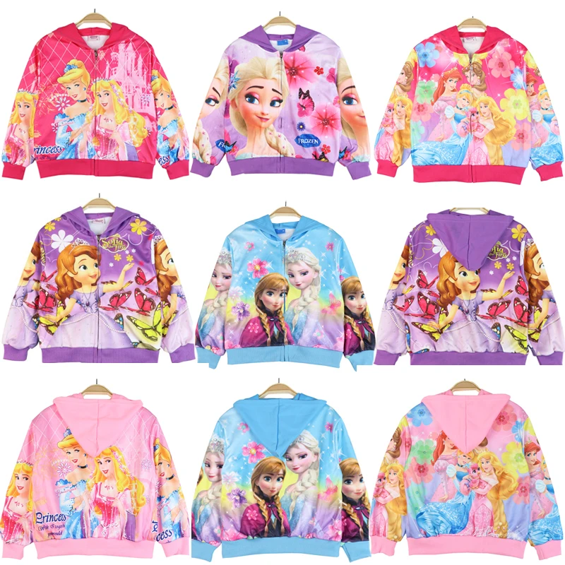 

The Snow Queen Coats Jacket Frozen anna elsa princess Bell Sleeping Beauty Cinderella girl Hooded Coat Kids Outwear Clothing