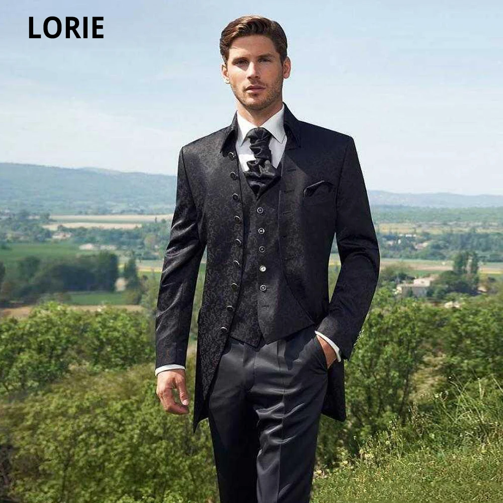 

LORIE 2020 Classic Mandarin Lapel Wedding Tuxedos Slim Fit Suits For Men Groomsmen Suit Three Pieces Prom Formal Suits Plus Size