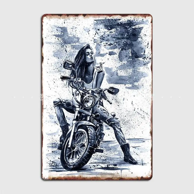 

Biker Girl Painting Fashion Cool Metal Plaque Poster Classic Mural Cinema Kitchen Plaques Tin Sign Posters