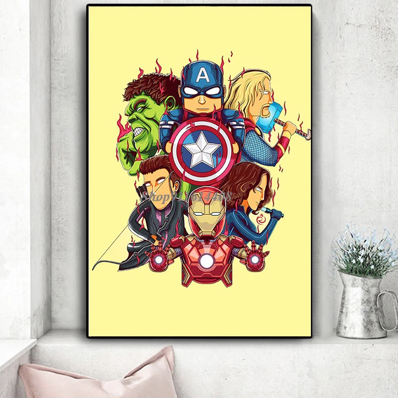 Canvas Painting Prints Marvel Classic Cartoon Disney Posters Spiderman  Batman Hulk Kids Room Home Decor Anime Wall Art Pictures - Painting &  Calligraphy - AliExpress