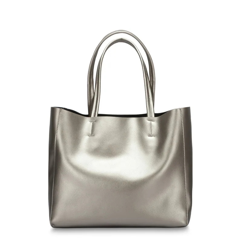 Женская сумка, модная женская сумочка, сумка через плечо, сумка-мессенджер из натуральной кожи, однотонные женские композитные сумки, большая емкость, женские сумки для покупок - Цвет: Sliver