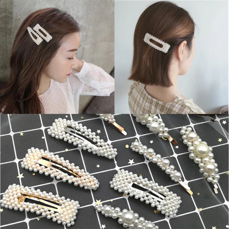 

Simulated Pearl Hair Clip Elegant Women Hairpins Vintage Headdress Barrette Snap Head Wear Wedding Hairgrips Accessories