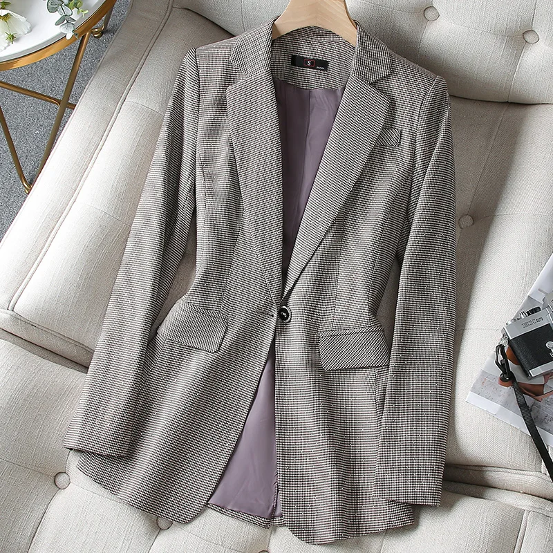 

Корейская Осенняя спортивная куртка Женская одежда оверсайз в клетку спортивная куртка Офисная Женская куртка весенняя одежда оверсайз