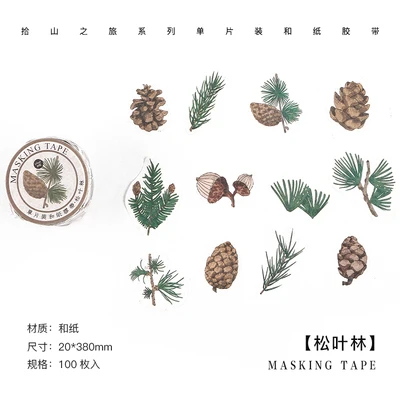 100 pcs /Roll Montain Pick Travel Butterfly Mushroom Flower DIY Decorative Masking Tape Diary Album Stickers 01