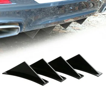 

4x Car SUV Back Rear Bumper Diffuser Shark Fin Kit Spoiler Lip Guard Wing Splitter Black 15x3x5CM Accessory Replacement Durable