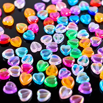 100 sztuk paczka 9mm Love heart glitter AB akrylowe perły koraliki dystansowe luzem koraliki dla DIY bransoletka wykonana ręcznie naszyjnik biżuteria akcesoria tanie i dobre opinie CN (pochodzenie) PLATEROWANIE 4x9mm Acrylic color AB heart shape spacer beads with hole