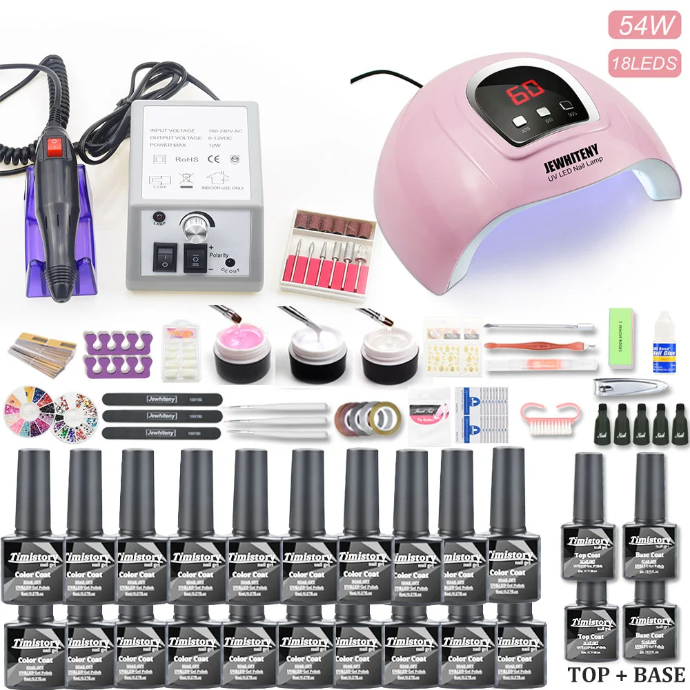 Koop 20pcs Nail Set Gel Nagellak Kit Met 120W UV LED Nail Lamp Droger 20000RPM Electric Nail boor Machine Manicure Set Voor Gereedschap