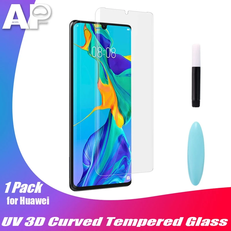 

Acespower Full Glue Cover Tempered Glass for Huawei Mate 20 P20 P30 Pro Lite Nano Optics Curved UV Light Screen Protector Films