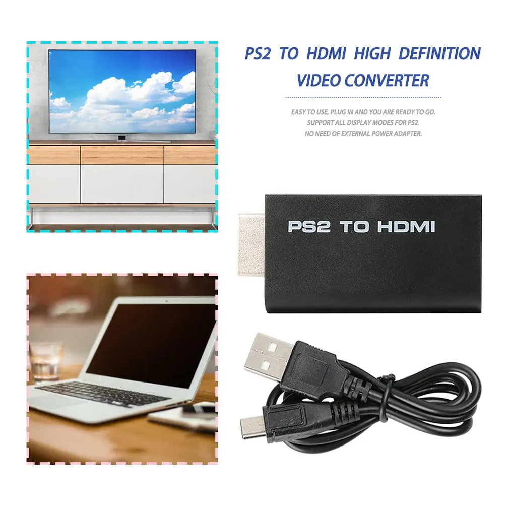 Мини для PS2 к HDMI видео конвертер адаптер с 3,5 мм аудио выход для HDTV ПК Поддержка Plug And Play