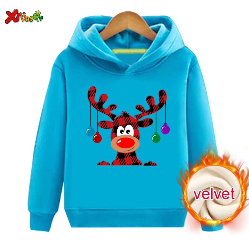Sudadera con capucha para la familia, suéter navideño con ciervos, ropa de Rodolfo, sudadera cálida de invierno para niños, jersey de terciopelo, atuendo a juego para papá