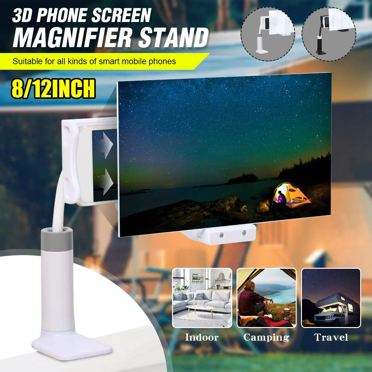 

3D Phone Screen Magnifier Amplifier Folding Design 8/12inch Desktop Bracket Mobile Phone Video Tablet Magnifying Holder Stand
