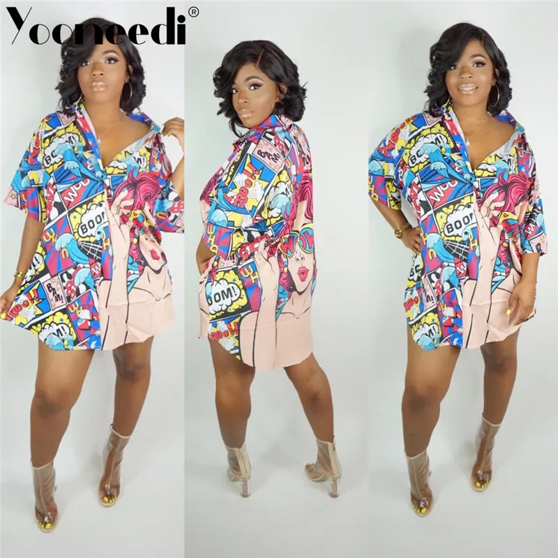 

Yooneedi 2019 Summer Design Office Lady Women Dress Color Print Turn-down Collar Full Sleeve Ladies Shirt Mini Dress SMR-9358