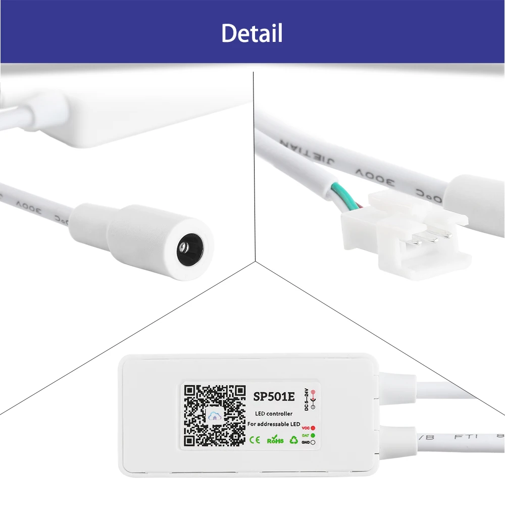 Светодиодное освещение Wi-Fi WS2812B контроллер управления DC5-24V SP501E Addressable RGB полоса Amazon Alexa Smart SPI голосовое приложение управление для Andriod/iOS