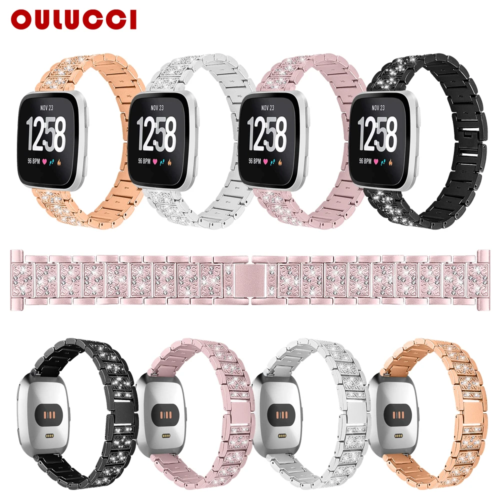 Oulucci для женщин замена металла Fit bit Versa полосы Bling Браслеты Аксессуары со стразами