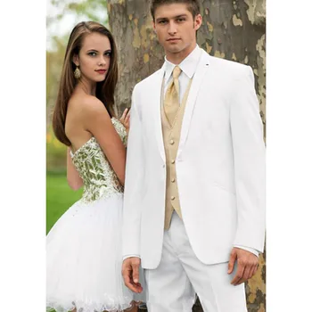 

Custom Made 3 Pieces men suits White Men Suits Wedding Groom Suit Tuxedos Business suits (Jacket+Pants+Vest) A042